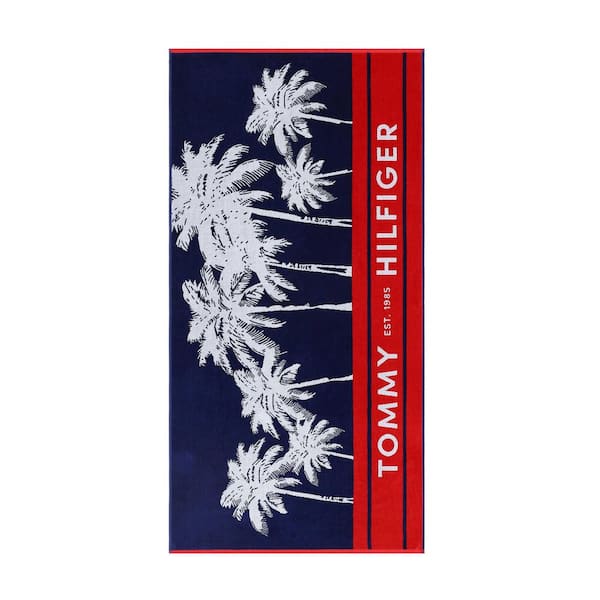 Boulevard 1-Piece Midnight Blue/White/Scarlet Red Cotton Velour 36Wx68L Beach Towel Set