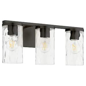 Steinway 3-Light - 100-Watts, Medium Base lamp Light Vanity 7.875 in. W  with 3R- Clear Hammered glasses - Matte Black