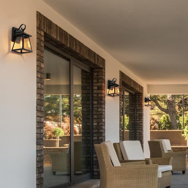Farmhouse Black Outdoor Wall Sconce, 1-Light Modern Outdoor Lantern Sconce Light with Clear Glass Shade (2-Pack)