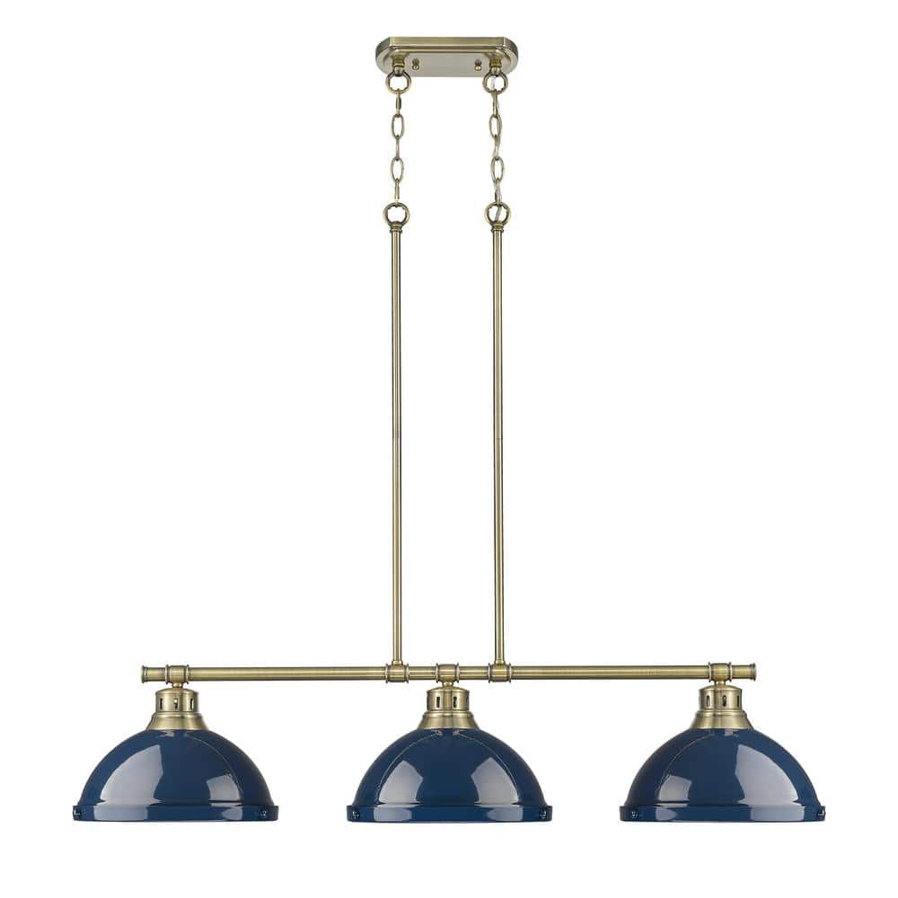 Duncan 300-Watt 3-Light Aged Brass Island Pendant Light with Blue Shade and No Bulbs Included price history on PriceWatchPro