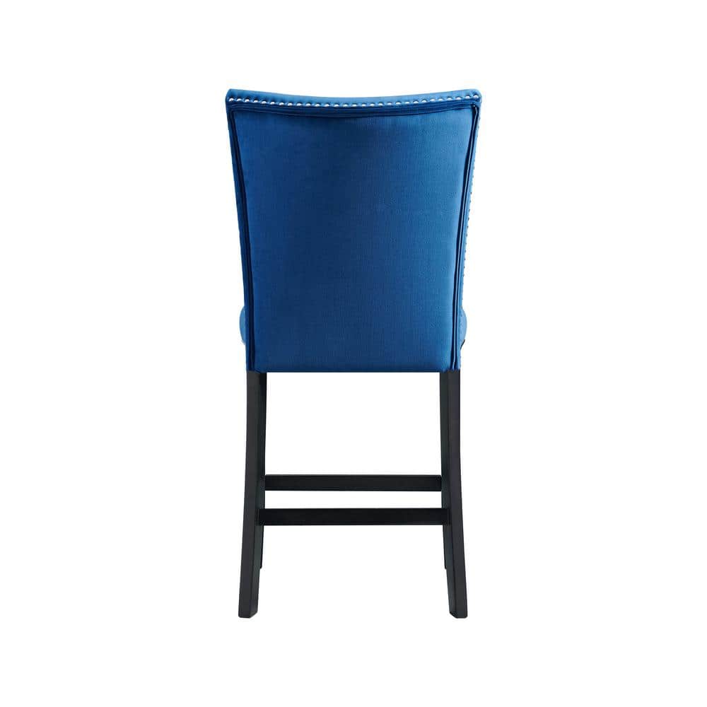 Elegant Blue Velvet Transitional Counter Stools with Chrome Accents - Set of 2