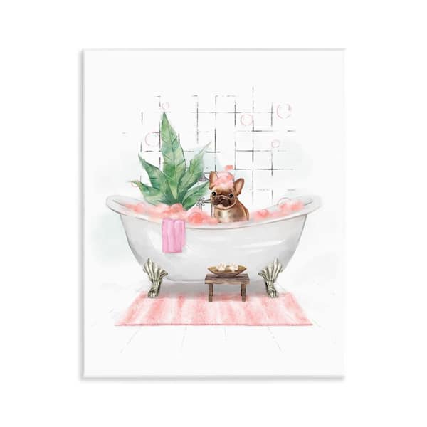 Stupell Industries Glam Pug in Tub by Ziwei Li Unframed Animal Graphic Art Print 14 in. x 11 in.