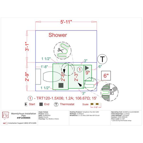 WarmlyYours 24 Sq.ft 120 Volts Electric Floor Heating Easy Mat