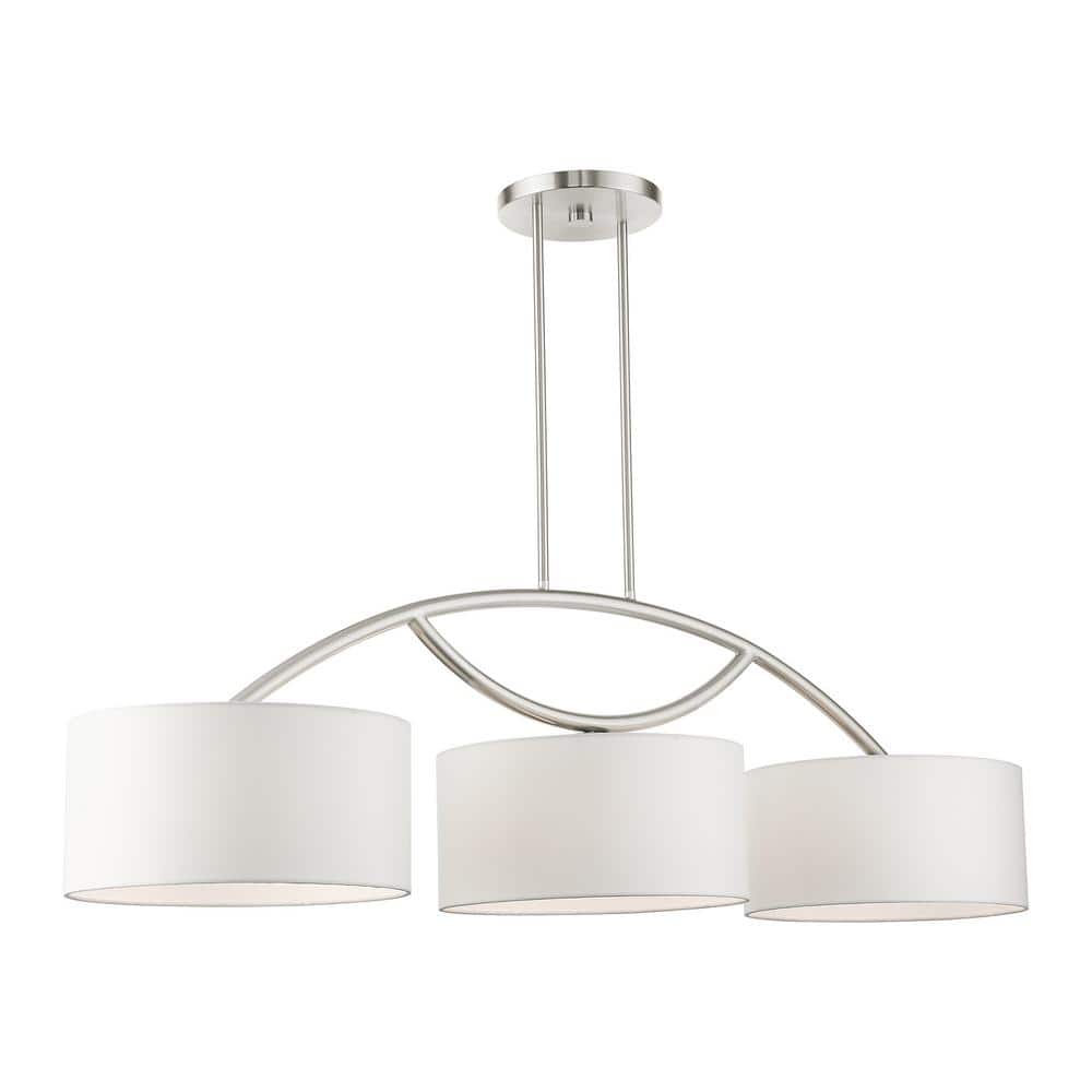 Elegant Brushed Nickel 3-Light Drum Chandelier with Off-White Shade
