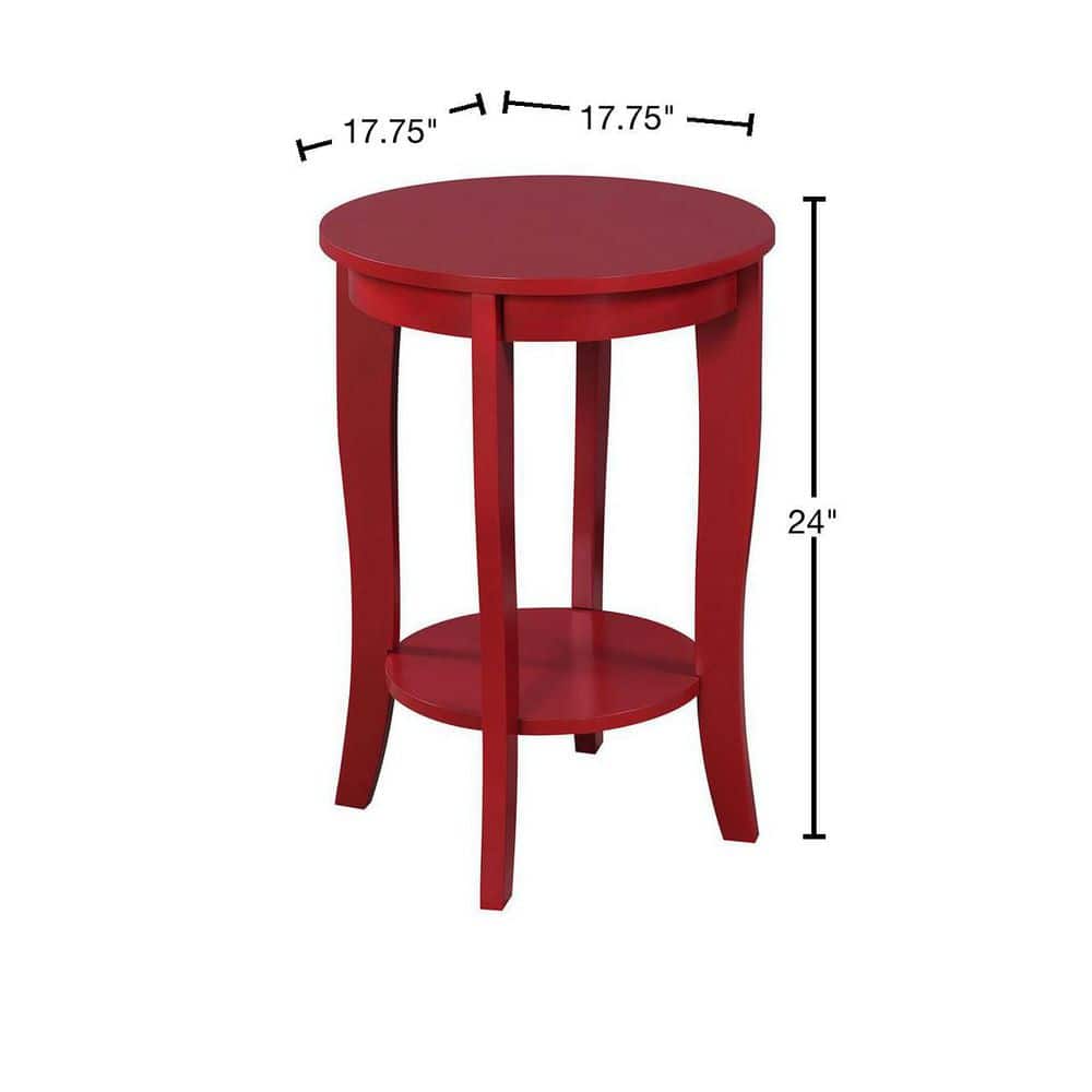 Cranberry Red Round Wooden End Table with Storage Shelf