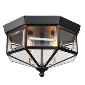 10.25 in. 4-Light Black Flush Mount Ceiling Light with Clear Beveled Glass and No Bulbs Included