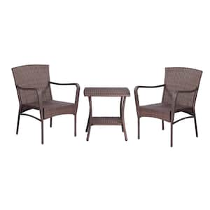 3 Pieces Dark Brown PE Rattan Wicker Outdoor Bistro Sets