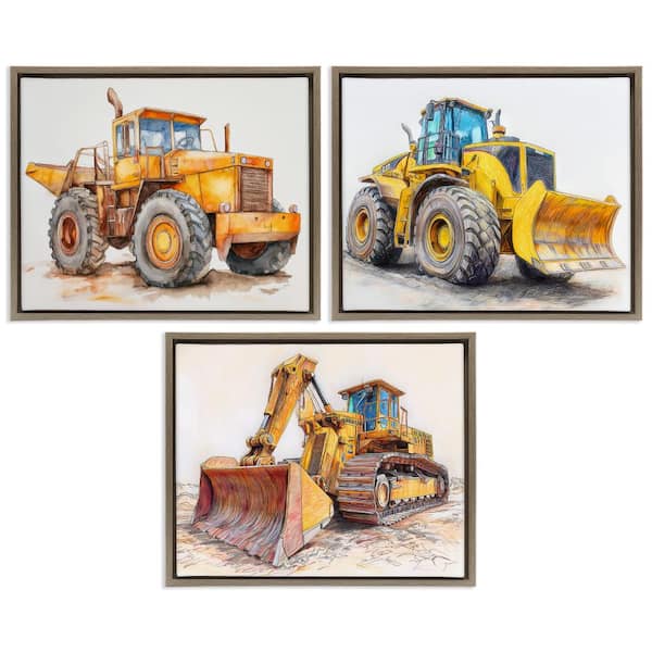 Various Construction Trio 3 Piece Brown Framed Floater Canvas Set, design by Steve Hunziker