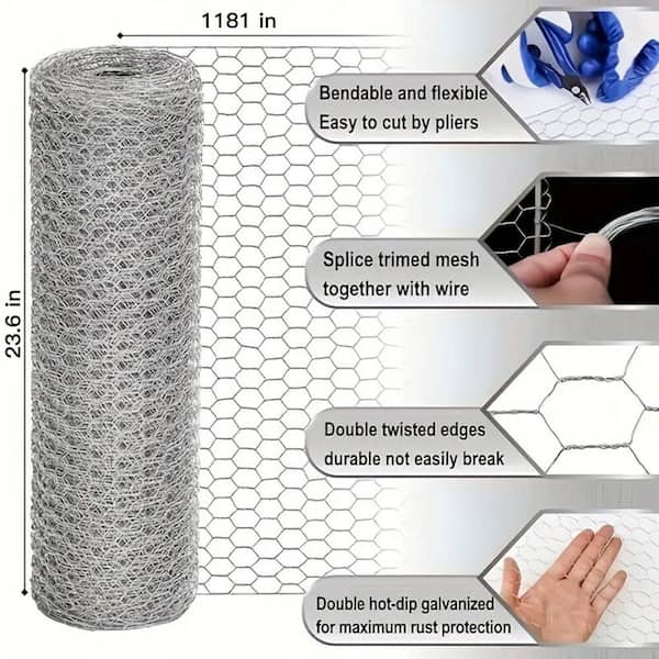 23.62 in. x 98.4 ft. 22-Gauge Anti-Rust Galvanized Wire Mesh for Garden Fencing and Pet Enclosures Precision Welding