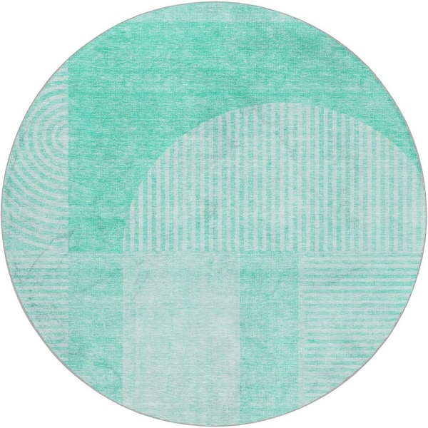 Dream Shag Premium Machine Washable Abstract ADS711 Teal 8 ft. x 8 ft. Round Rug