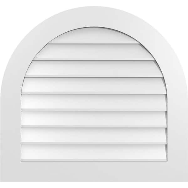 Ekena Millwork 32 in. x 30 in. Round Top White PVC Paintable Gable Louver Vent Non-Functional