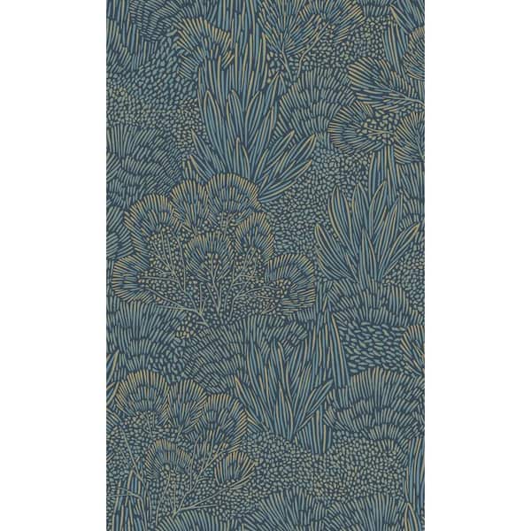 Walls Republic Blue/Gold Embossed Leaves and Trees Tropical Print Non-Woven Non-Pasted Textured Wallpaper 57 sq. ft.