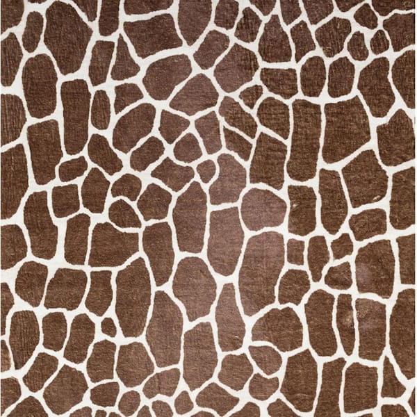 3 X 5 Brown, White Animal Print Runner Rug