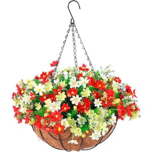 19.7 in. Multicolored Artificial Faux Hanging Flowers Plants Baskets, Fake Daisy Flower Arrangement