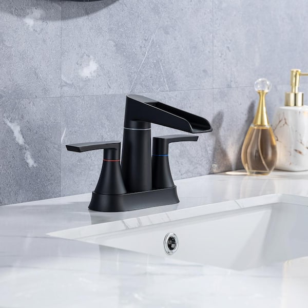 Waterfall 4 in. Centerset 2-Handle Lavatory Bathroom Faucet with Drain kit Included in Matte Black