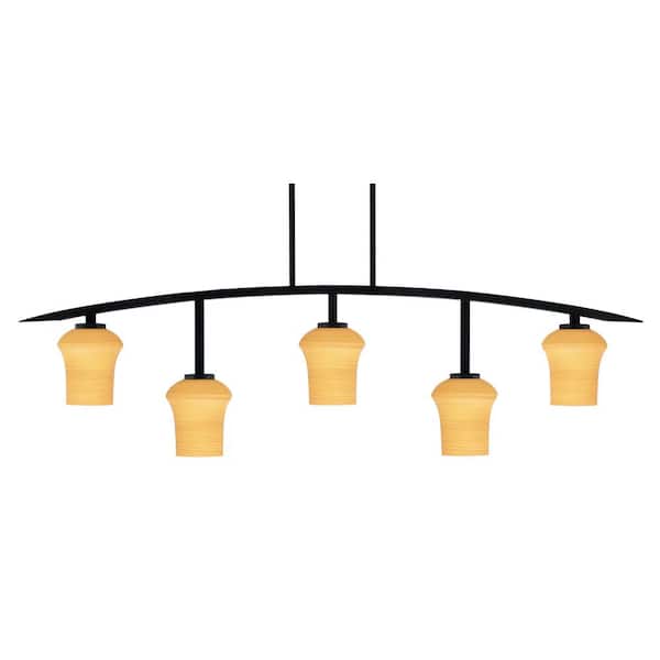 Unbranded Siena 5-Light Matte Black Billiard-Light with Cayenne Linen Glass Shades