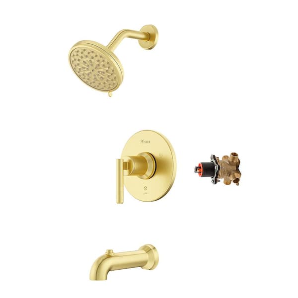 Capistrano Single Handle 6-Spray Wall Mount Tub and Shower Faucet 1.8 GPM 5.5 in. Brushed Gold [Valve Included]