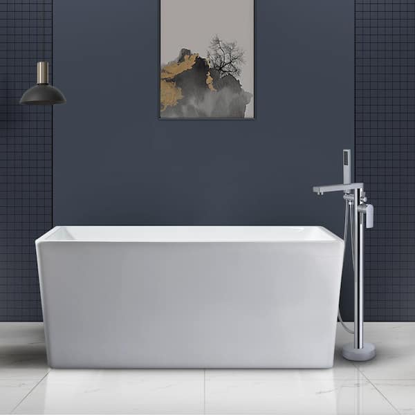 Satico 47 in. Contemporary Design Acrylic Flatbottom Soaking Tub Freestanding Bathtub in White