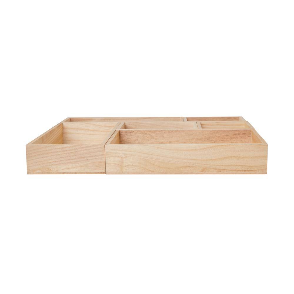 Light Natural 6-Piece Paulownia Wood Desk Drawer Organizer Set