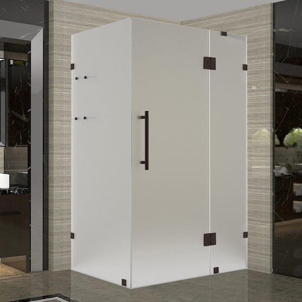 Aston Avalux GS 60 in. x 32 in. x 72 in. Rectangular Pivot Frameless Corner Shower Enclosure in Bronze with Frosted Glass