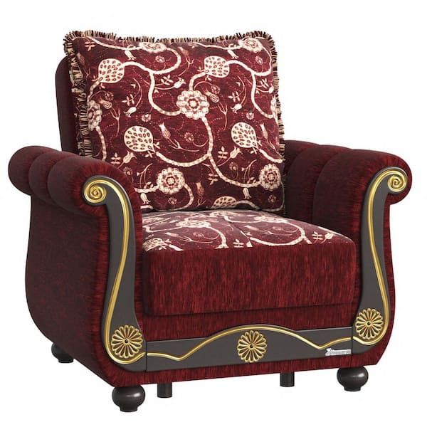 Ottomanson Washington Collection Burgundy Chenille Arm Chair with Storage (Set of 1)