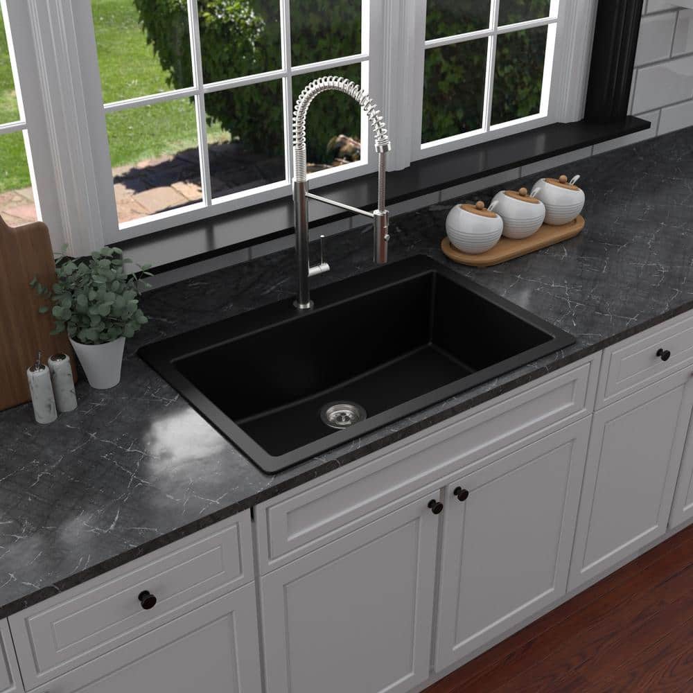 Black Quartz Single Bowl Drop-In Kitchen Sink