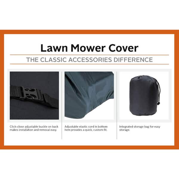 Classic Accessories® 73117-HUSQ - 73.5 L x 25.5 W x 23 H Black Fabric  Water Resistant Walk Behind Lawn Mower Cover for Husqvarna Lawn Mowers 