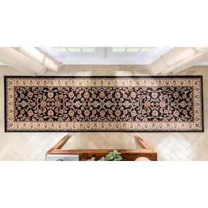 Barclay Sarouk Black 3 ft. x 10 ft. Traditional Floral Runner Rug