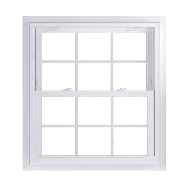American Craftsman 33.75 in. x 36.75 in. 70 Series Low-E2 Argon PS Glass Double Hung White Vinyl Fin with J Window with Grids, Screen Incl