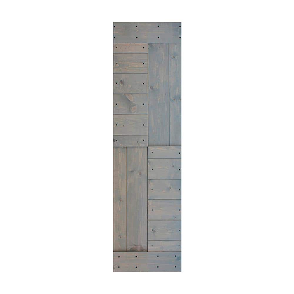 French Gray Solid Knotty Pine Wood Sliding Barn Door Slab, 24 x 84 inches