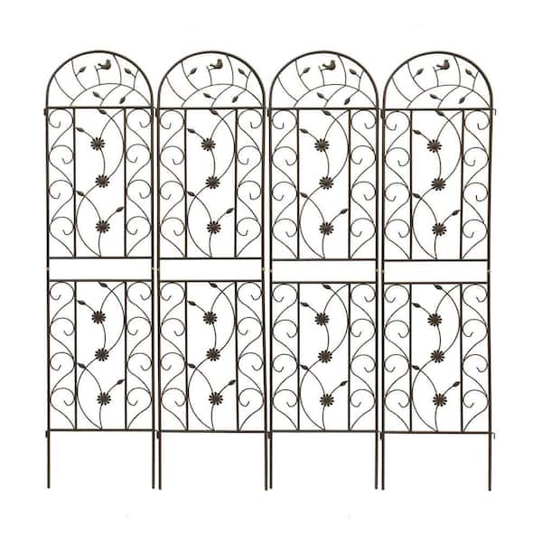 4-Piece Brown Metal Garden Trellis 19.7 x 86.7 in. Rustproof Trellis for Climbing Plants Outdoor Rustproof Plant Support