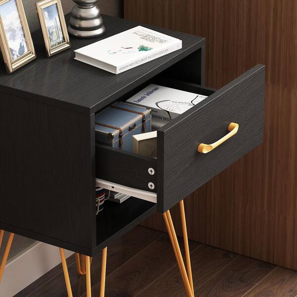 FUFU&GAGA 2-Drawer Black Wood Nightstand Side Table Bedside Table 21 in. H  x 20 in. W x 16 in. D KF310010-01-QKC - The Home Depot