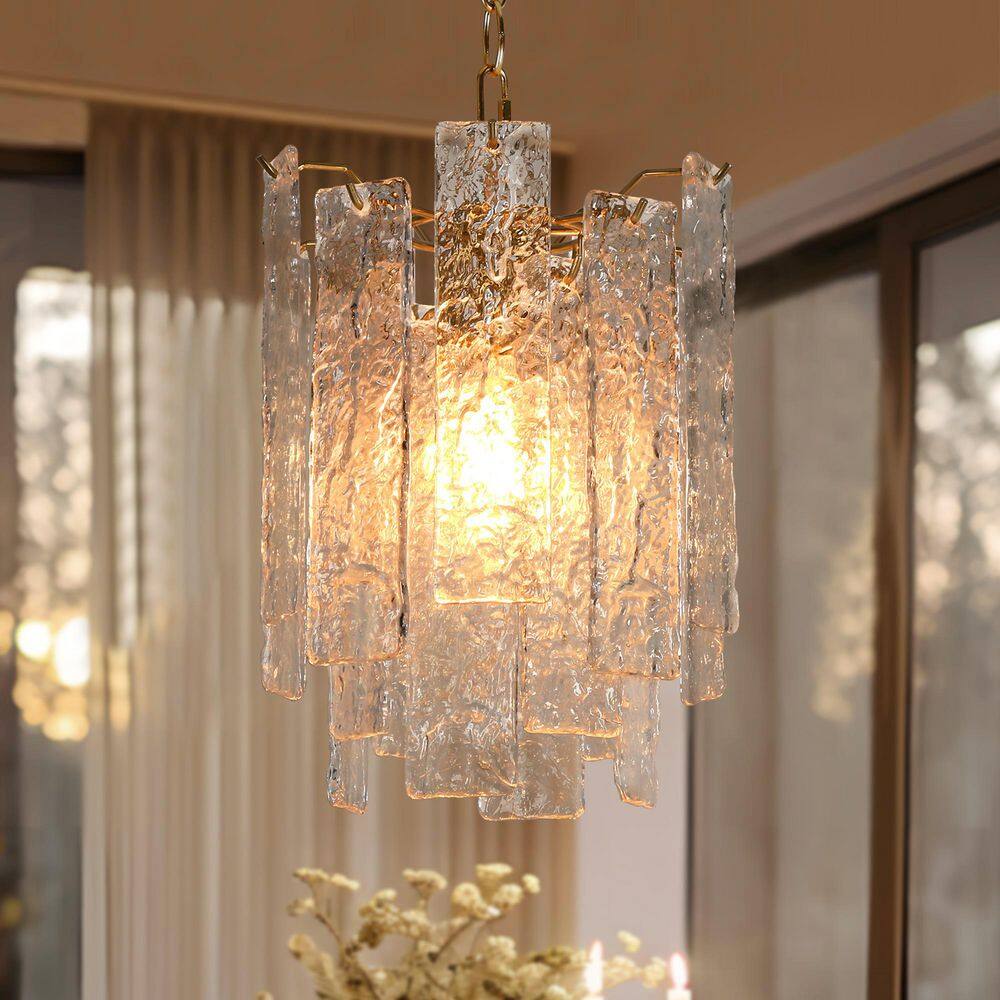 Glacia Luxury 9.4 in. 1-Light Plated Brass Chandelier Waterfull Pendant Light with Handmade Glacier Crystal Glass price history on PriceWatchPro