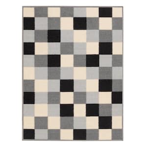 Ottohome Collection Non-Slip Rubberback Checkered 2x3 Indoor Area Rug/Entryway Mat, 2 ft. 3 in. x 3 ft., Grayscale
