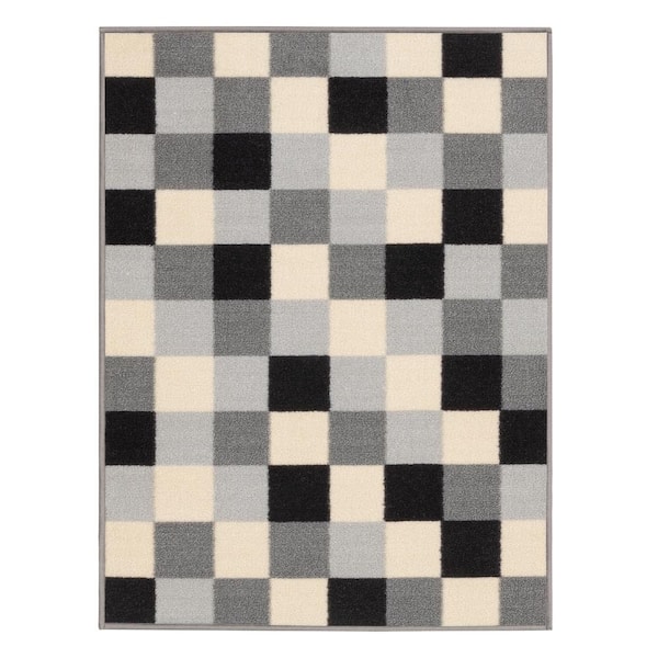 Ottomanson Classics Non-Slip Rubberback Checkered 2x3 Indoor Area Rug/Entryway  Mat, 2'3 x 3', Multicolor 