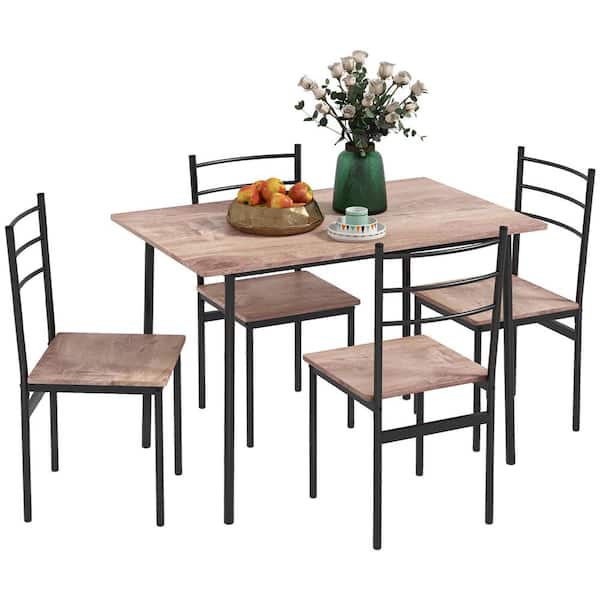 Tileon Brown 5-Piece Dining Room Table Set for 4, Space Saving Kitchen Table and Chairs