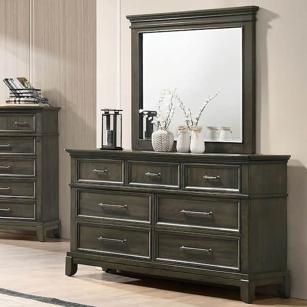 Furniture of America Emery Point 7-Drawer Gray and Care Kit Dresser with Mirror (75.63 in. H X 63 in. W X 17.75 in. D)