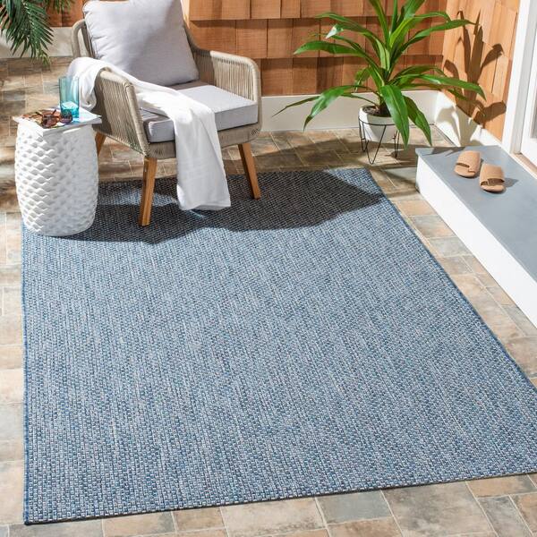 Courtyard Navy/Gray 4 ft. x 6 ft. Solid Indoor/Outdoor Patio  Area Rug