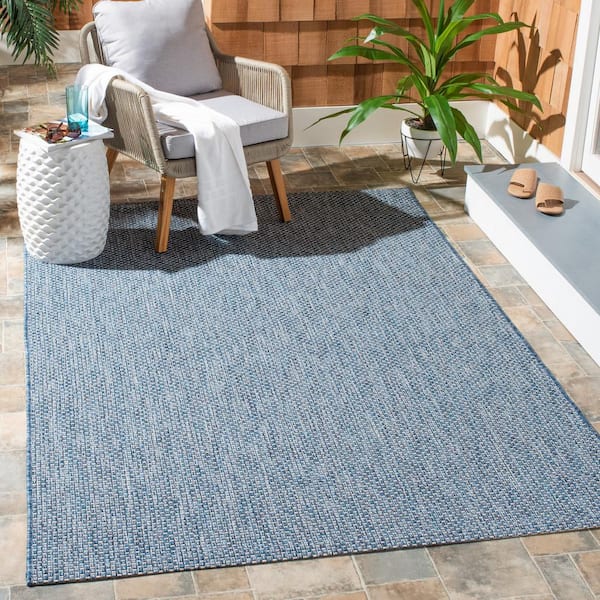 Courtyard Navy/Gray 7 ft. x 10 ft. Solid Indoor/Outdoor Patio  Area Rug