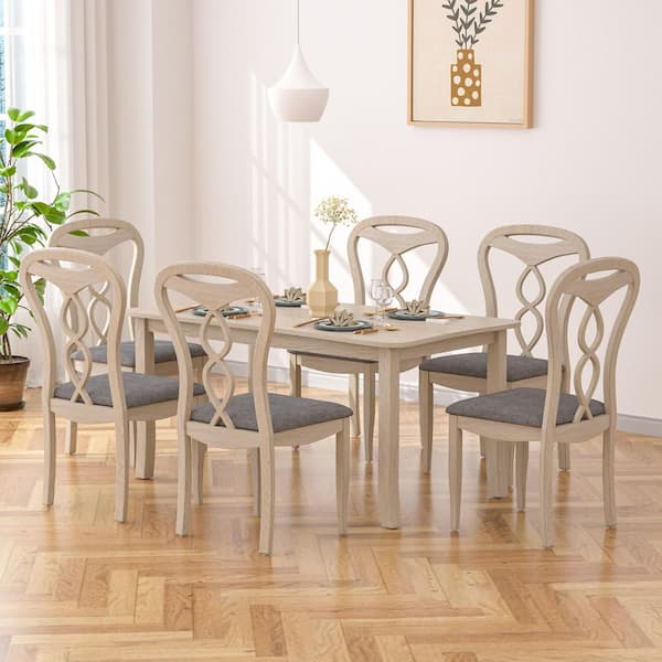 63 in. Solid Wood 7-Piece Dining Table Set with Upholstered Chairs – Gray Modern Farmhouse Style Dining Set for 6