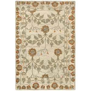 Oushak Hand Knotted Floral Border Natural / Rust 9 ft. x 12 ft. Indoor Area Rug