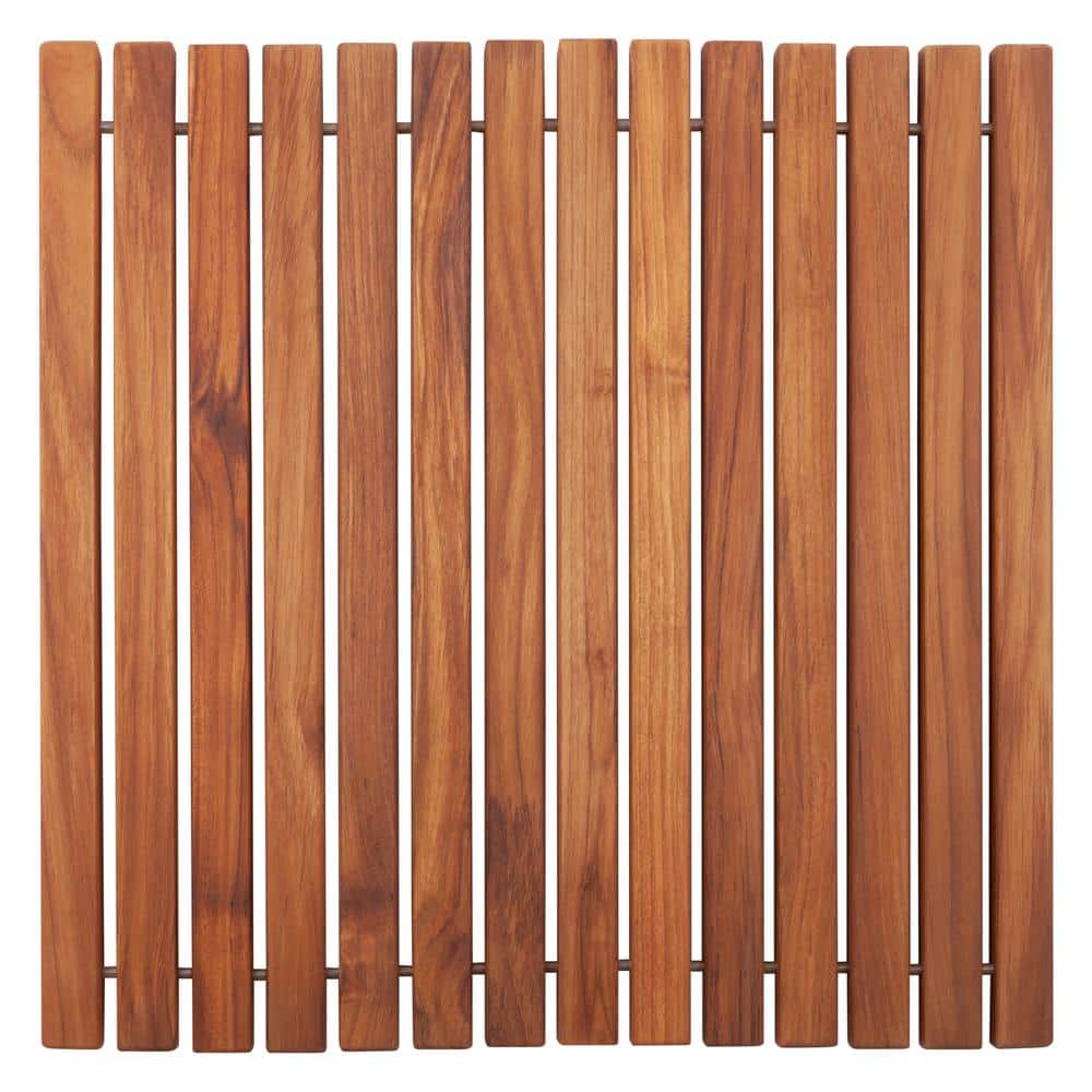 Oiled Brown Teak Indoor and Outdoor Shower/Bath String Mat 19.6 in. x 19.6 