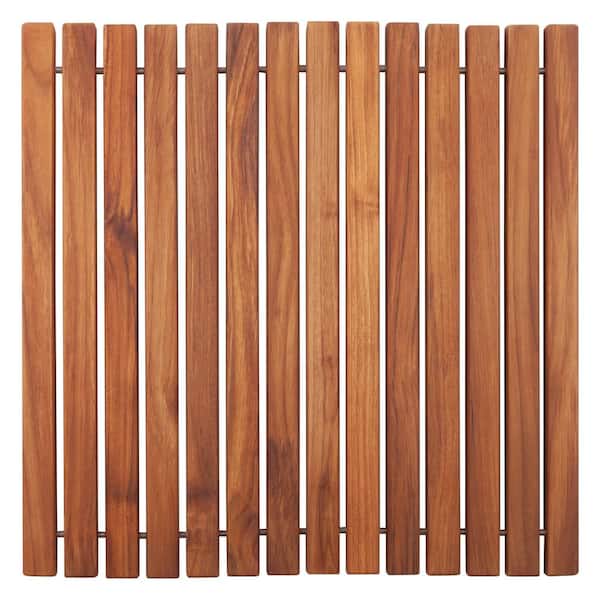 Unbranded Oiled Brown Teak Indoor and Outdoor Shower/Bath String Mat 19.6 in. x 19.6 in.