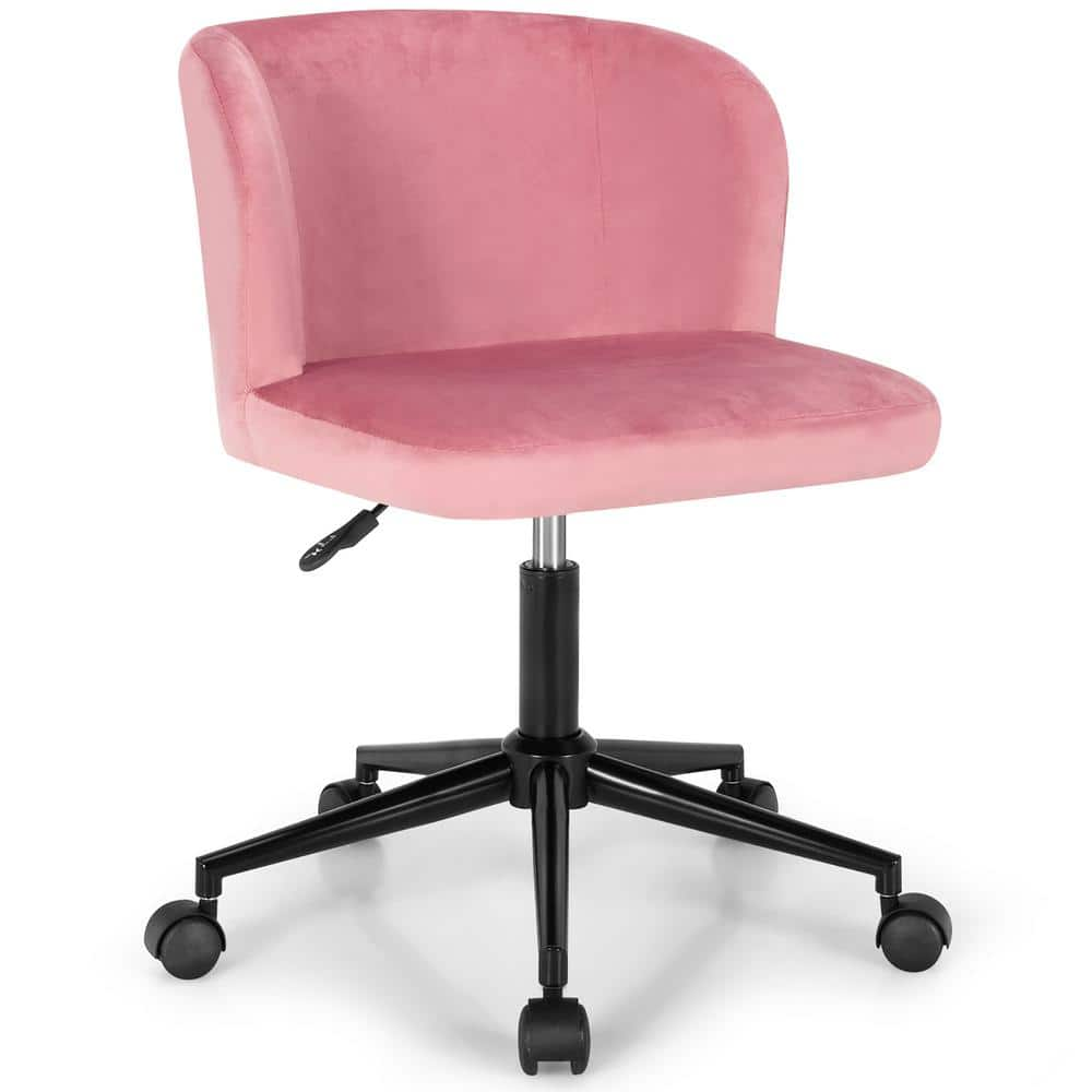 HONSIT Pink Desk Chair No Wheels, 250lb Criss Cross Legged Home Office  Chair, Adjustable Swivel Teddy Fabric Vanity Task Computer Chair Vanity  Chair