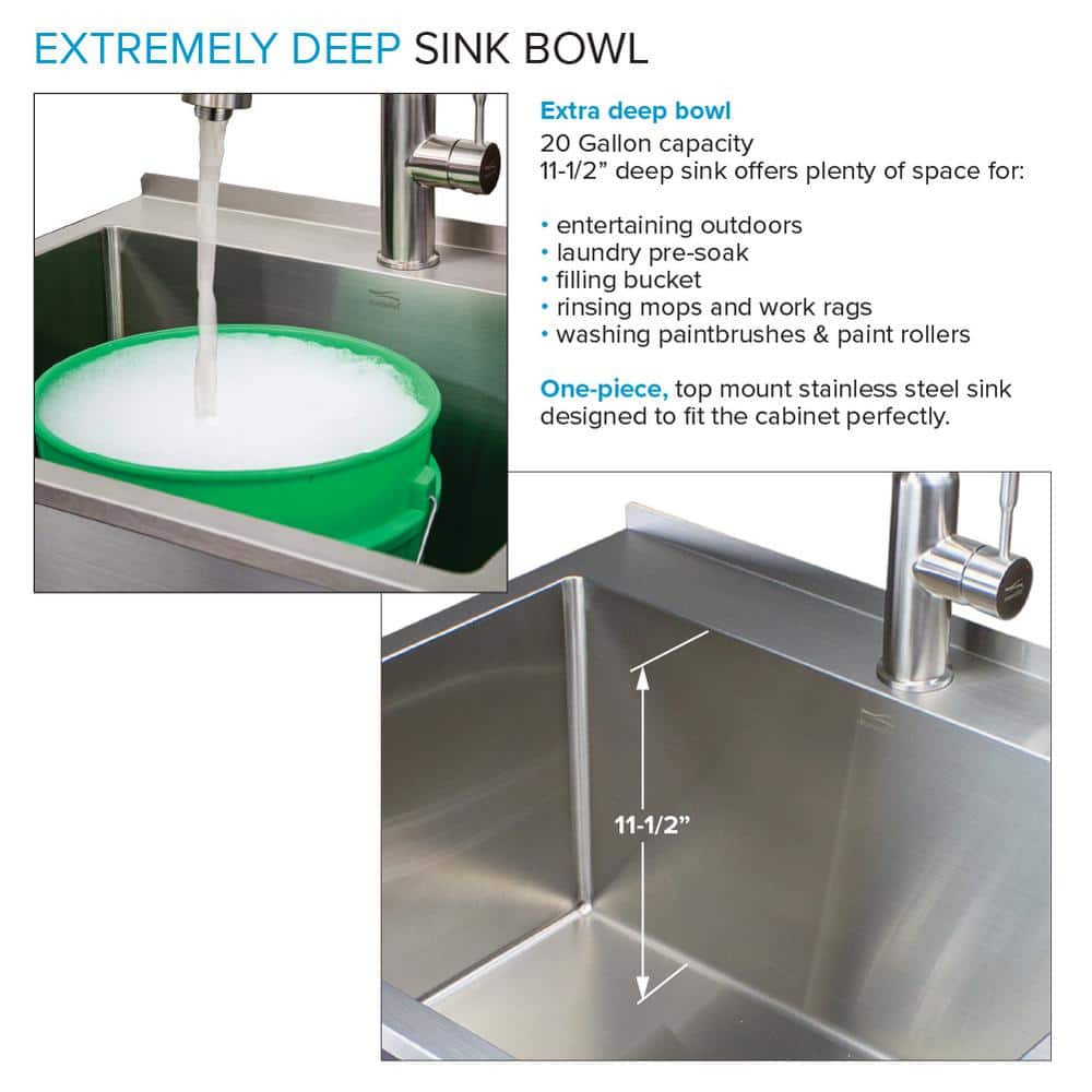 Brushed Satin Stainless Steel Farmhouse Laundry Sink with Wash Stand