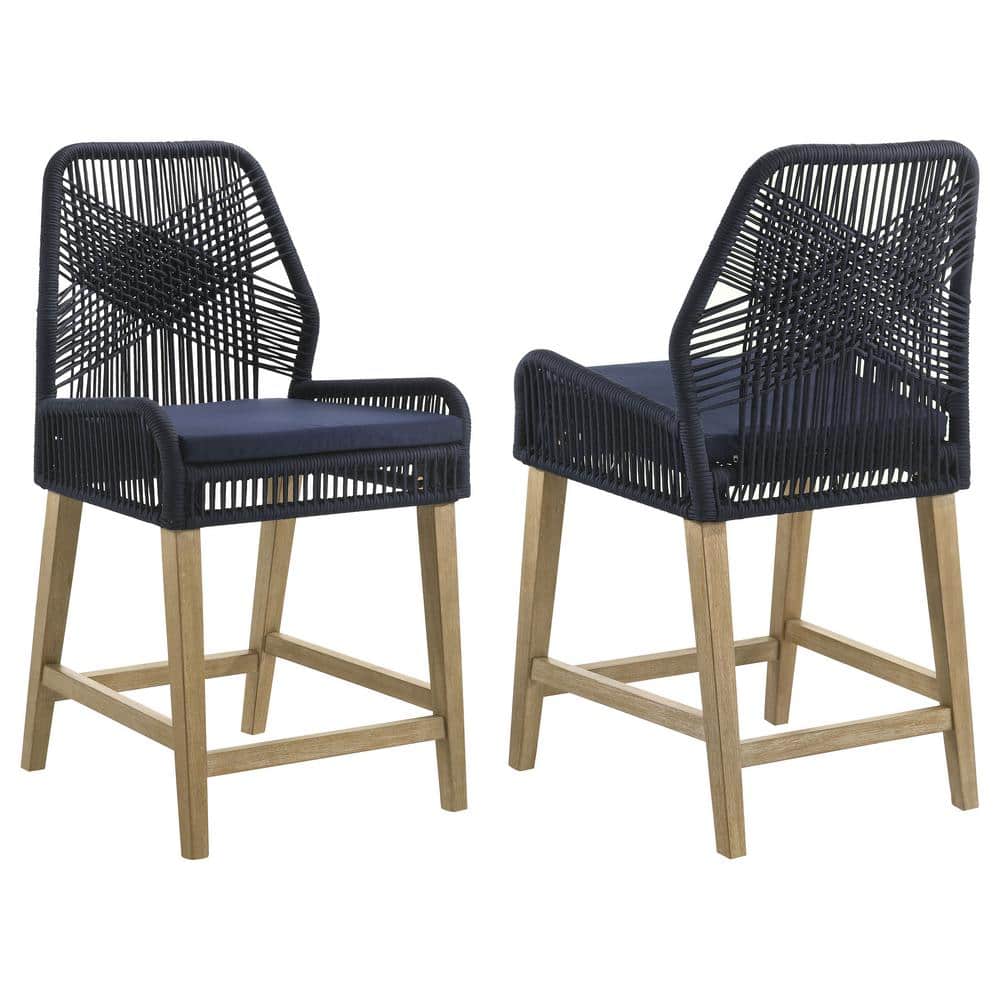 Nakia Dark Blue Woven Rope Back Counter Stools, Set of 2