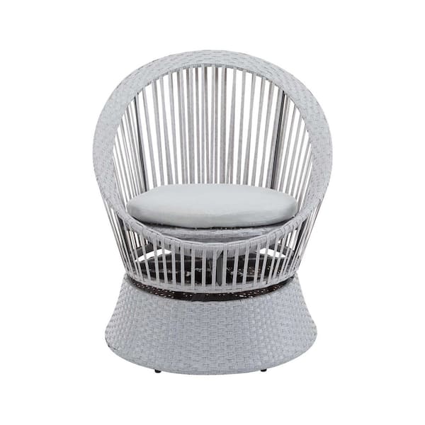 Avex Silver Grey Swivel Wicker Outdoor Lounge Chair with Grey Cushions