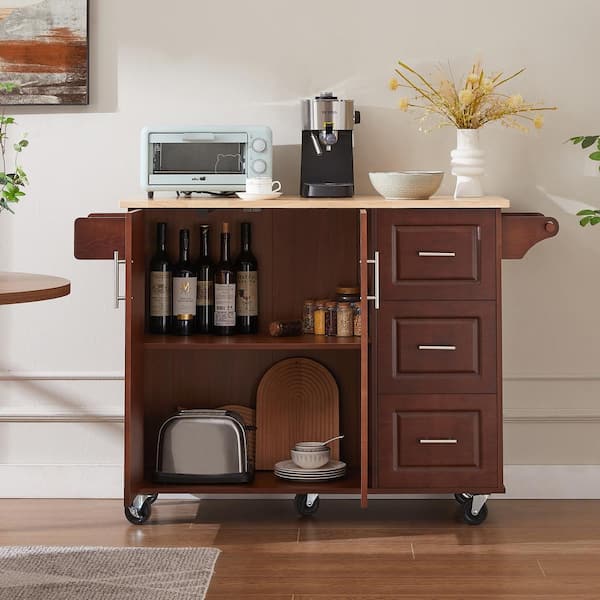 Unbranded Brown Particle Board Kitchen Cart with 3-Drawers