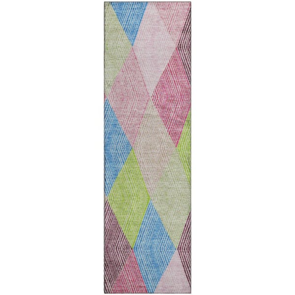 Mayfield Premium Machine Washable Abstract AMF962 Pink 2 ft. 3 in. x 7 ft. 6 in. Runner Rug