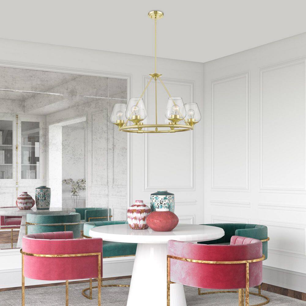 Elegant Willow 6-Light Chandelier with Clear Glass in Satin Brass